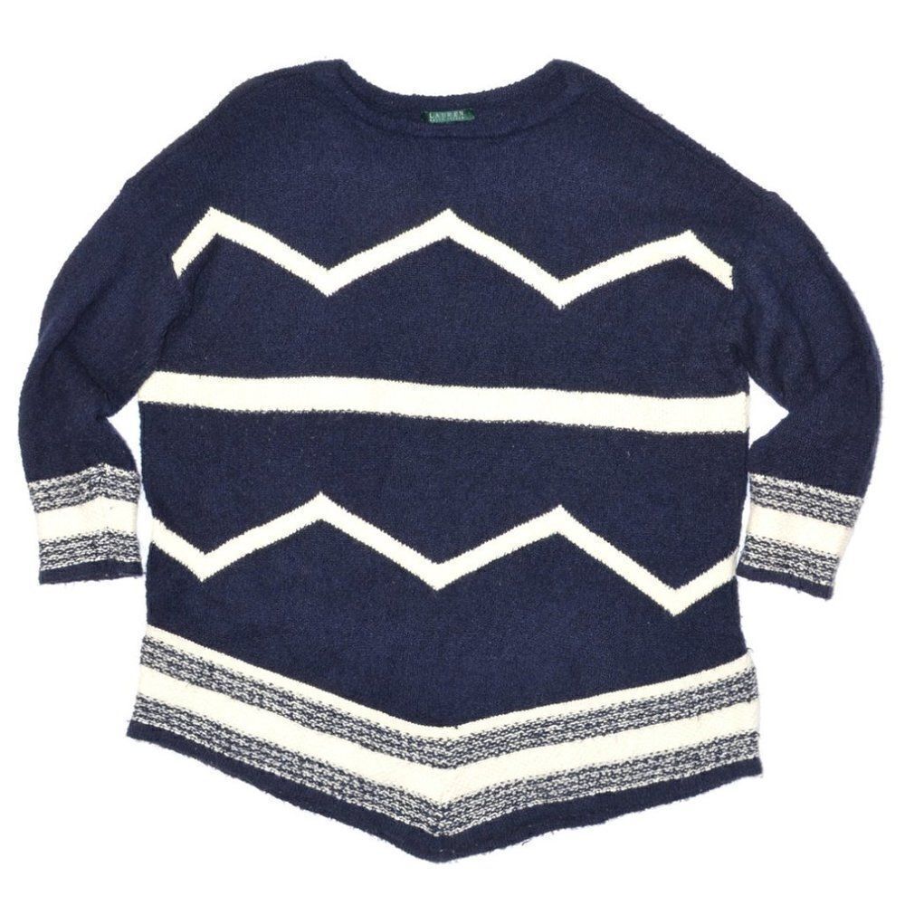 Lauren Ralph Lauren Navy Chevron Southwestern Aztec stripe sweater, size 3X